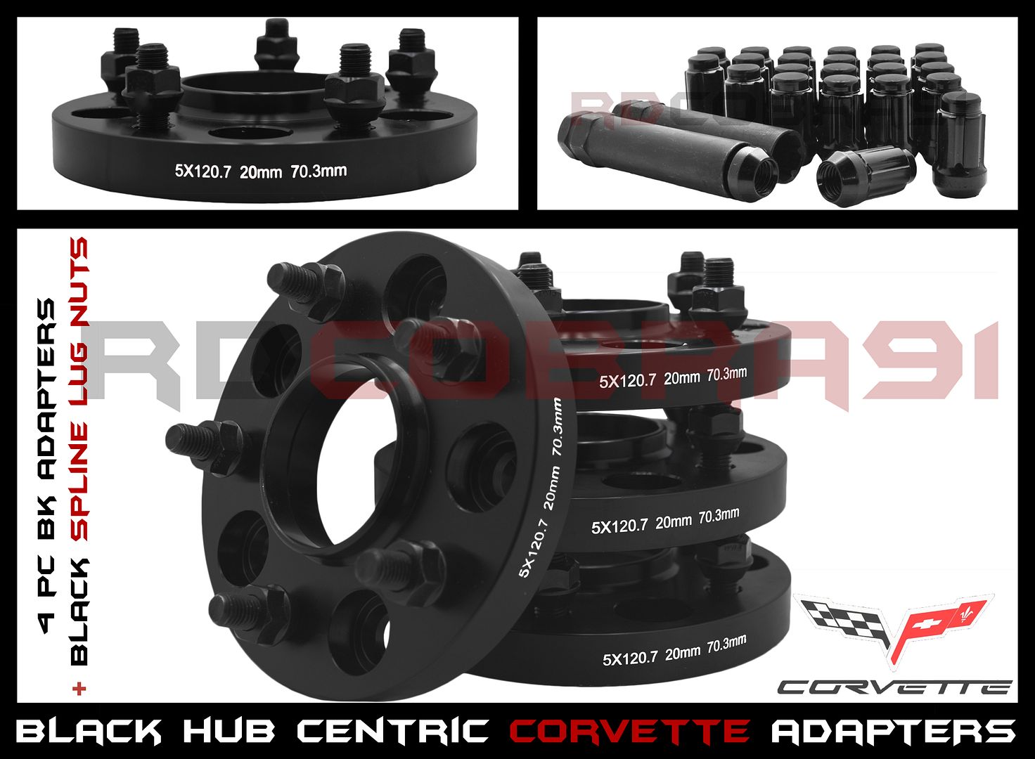 4 Pc 20mm 5x120.7 (5x4.75") Hub Centric Black Wheel Spacers Fits