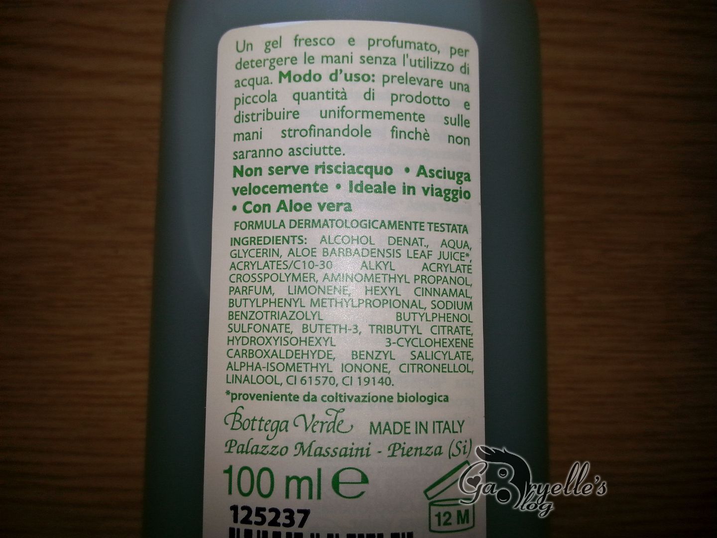 ingrediente gel purificator Bottega Verde