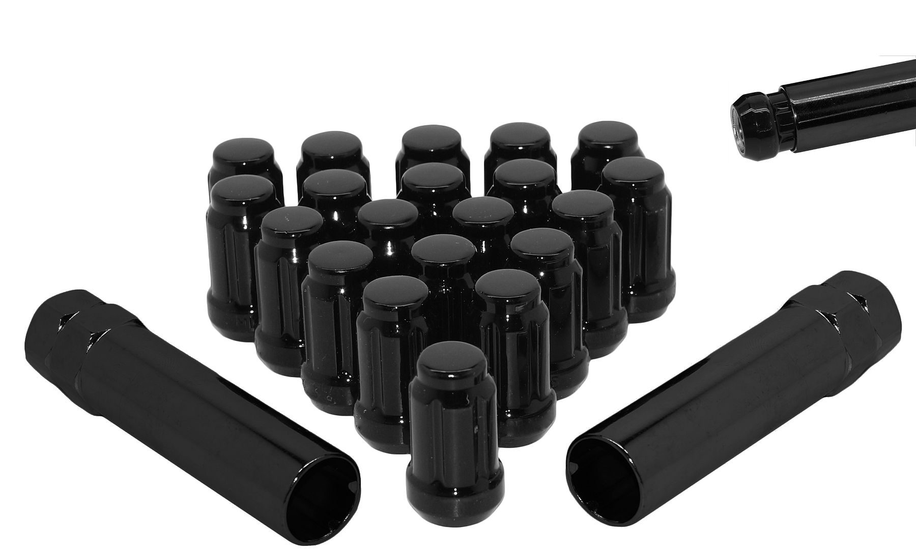 Ford | 20 Pc | 1/2"x 20 Thread | Black 6 Spline Lug Nuts | Close End