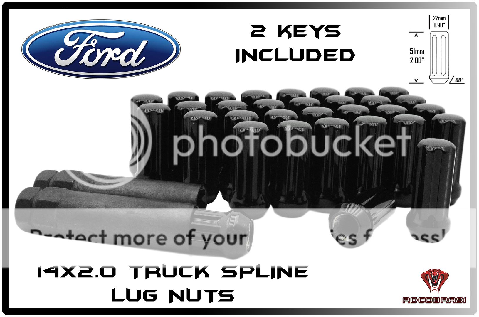 20 pc ford F-150 expedition 5 LUG 5X135 14X2.0 black spline LUG nuts 2 keys...