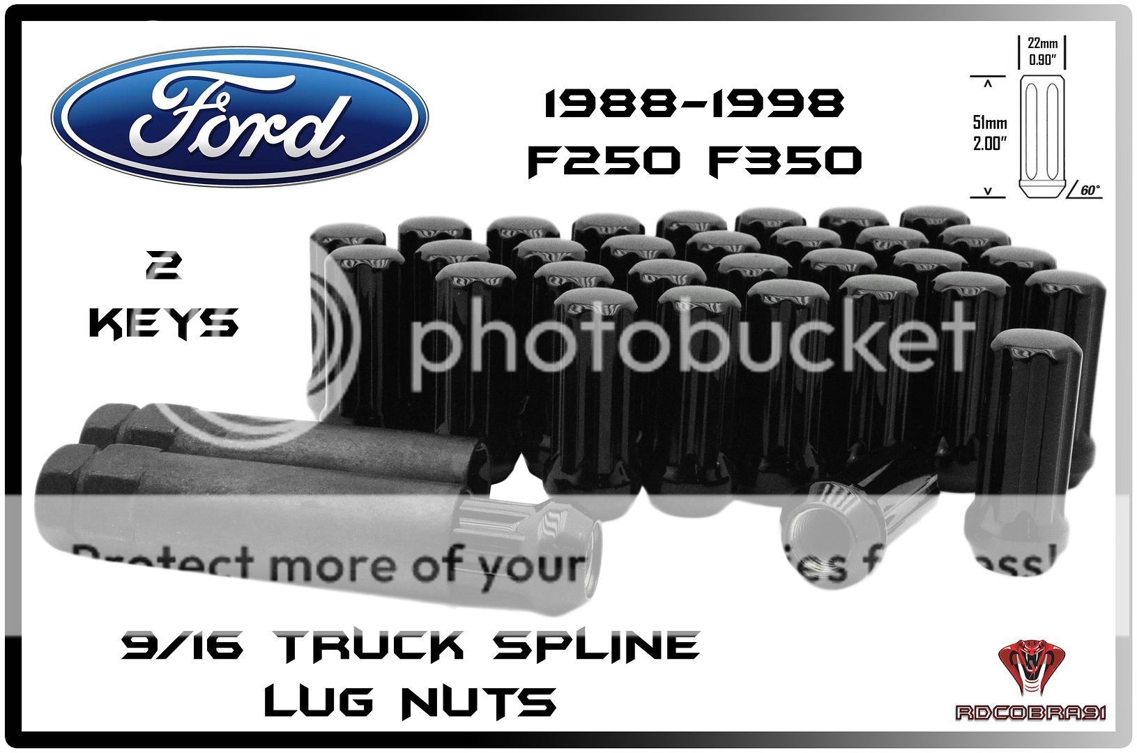 32 PC 1988-1998 FORD F 250 F 350 8 LUG BLACK SPLINE LUG NUTS 9/16-18 2" TALL