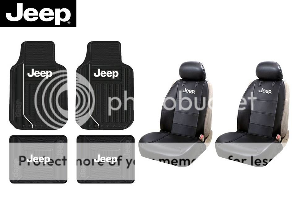 8 PC Jeep Elite Mopar Seat Covers Synth Leather Front Rear Rubber Floor Mats
